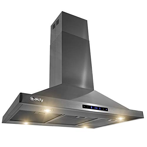 AKDY Island Mount Range Hood Black Stainless Steel Hood for Kitchen
