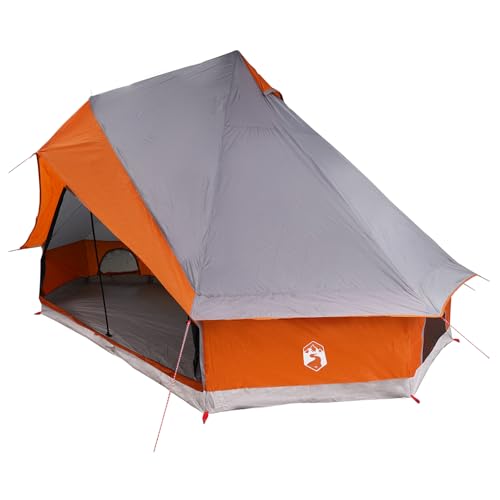 vidaXL Tenda a Cono Grigia e Arancione di, Impermeabile e Traspirante, per 8 Persone. Perfetta per L'Estate, con ancoraggi a Terra, Chiusura con Zip e Tessuto Resistente. Ottima Attrezzatura per EST
