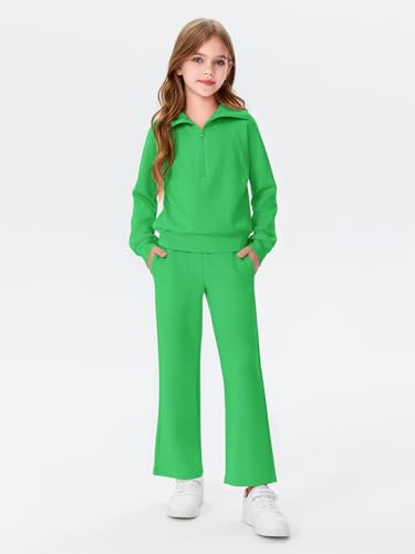 Image of Haloumoning Girls 2 Piece Outfits Sweatsuit Half Zip Long Sleeve Sweatshirts Sweatpants Tracksuit Sets 5-14 years