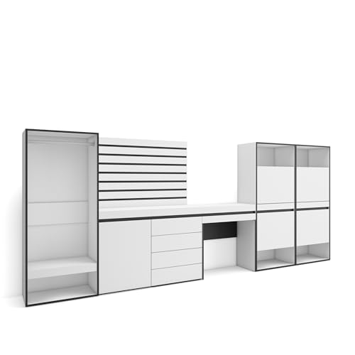 Scarpiera Mobile Salvaspazio 357x145x35 cm Camera da letto stanza Armadio Cassettiera Pannelli Decorativi Tavolo da toeletta Stile moderno aperto bianco