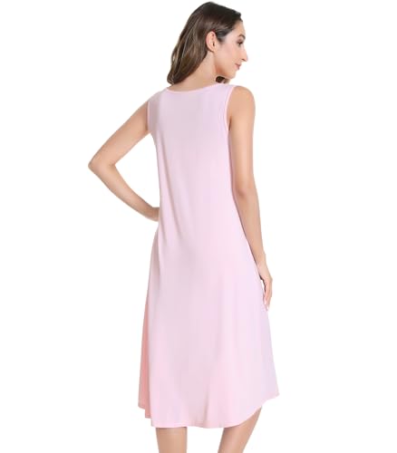 Image of NACHILA Women's Nightgowns-Viscose Made from Bamboo,Sleeveless Tank Night Gown Crew Neck Sleep Dress Cool Sleepshirts