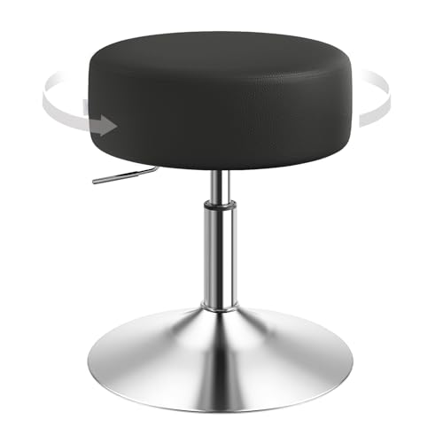 WOLTU Schminktisch Hocker, Schminkstuhl, Barhocker Rund, Höhenverstellbar, 360° Drehbar mit Verdickter Polsterung, Kunstleder Bequemstuhl für Schminktisch, Schlafzimmer, Esszimmer, Schwarz