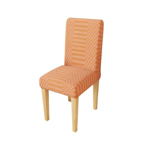 Image of Lukzer Elastic Dining Chair Cover - 1PC Pastel Orange Dotted Stripe | Textured High Stretch Jacquard Seat Cover | Removable Washable Short Dining Chair Cover Protector Seat Slipcover | (CC-069-01)