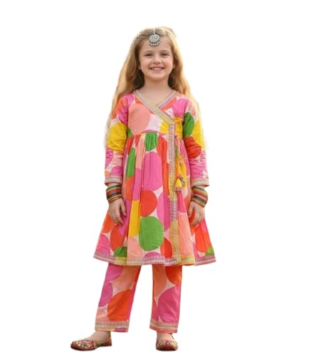 Image of A.T.U.N. (ALL THINGS UBER NICE) Girls Premium Cotton Kurti Sharara Combo Set | Vibrant Ethnic Traditional Print | Comfortable Festive Cultural Outfit for Kids