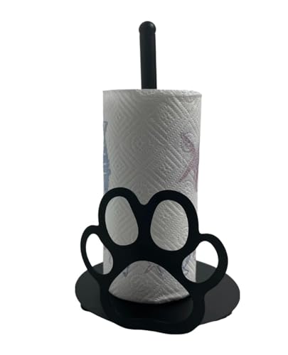 Ctpeng Dog Paper Towel Holder Countertop,Paw Paper Towel Roll Stand for Kitchen,Home Decor Accessories for Puppy＆Cats Lovers,Cute,Iron,Black,7.09x5.51x12.6inch