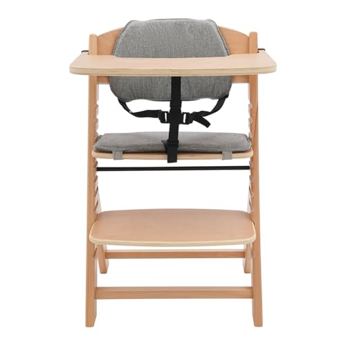 Trona moderna para bebé de madera, diseño regulable en altura con 11 niveles, silla infantil con cinturón de seguridad de 3 puntos y cojín para la espalda, trona soporta hasta 50 kg
