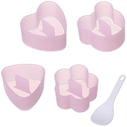 AYCCNH くっつかないおにぎり型 三角形 ハート 熊 梅 型 おにぎり 型押し型 創造的 寿司飯作りキット 小さなしゃもじ付き (4個)