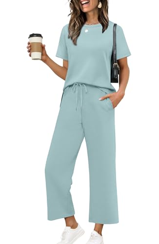Image of XIEERDUO Women's Side Slit Lounge Sets 2026 Fashion 2 Piece Travel Outfits Cozy Loungewear Wide Leg Tracksuits S-3XL