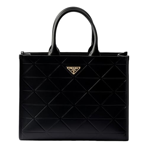 Prada Womens Symbole Soft Calfskin Leather Nero Black Triangle Quilted Tote Bag 1BA379