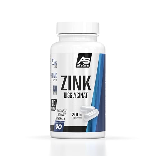 All Stars Zink Kapseln I Tabletten vegan I 20 mg Zink-Bisglycinat pro Kapsel I 3-Monatspackung mit 90 Kapseln I veganes Supplement ohne Zucker, Aspartam, Creatin, Gelatine