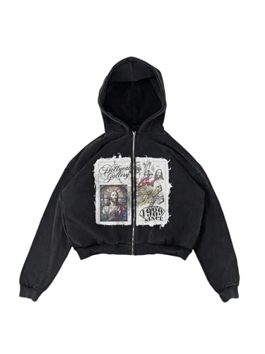 SOLY HUX Men's Vintage Zip Up Hooded Sweatshirts Long Sleeve Shirts Graphic Hoodies Outerwear Streetwear