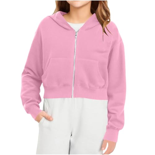 Girls Cropped Zip Up Hoodies Casual Hooded Crop Sweatshirts Long Sleeve Athletic Preppy Track Jacket with Pockets3