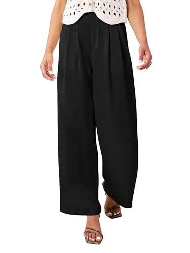 Satin Wide Leg Pants for Women, Women's High Waisted Dress Pants, Casual Palazzo Pants