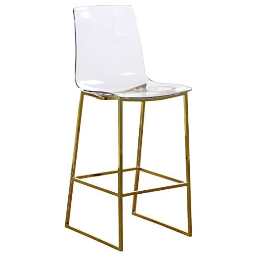 Meridian Furniture Lumen Collection Modern Contemporary Acrylic Counter Stool with Stainless Steel Base, 16.5" W x 20" D x 42" H, Gold