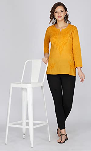Image of Vahson Designer Hand Lucknowi Chikankari Embroidery Cotton Short Kurti for Women /Girls