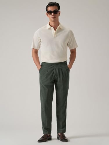 Image of Banana Club Men's Corduroy Gurkha Pants - Classic Cream Cotton Trousers with Regular Fit and Distinctive Waist Design for Casual Wear