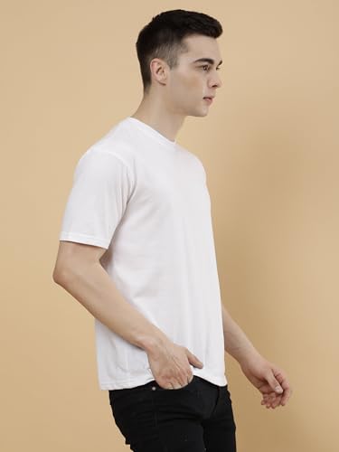 Image of POCKMAN Oversized Fit Mens Round Neck Cotton Blend Half Sleeve Plain T-Shirts.