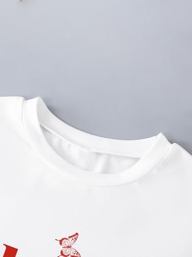 Image of RoseSeek Girl's Graphic Drop Shoulder Star Print Tee Tops Short Sleeve Crew Neck Summer Shirts