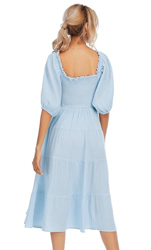 Image of R.Vivimos Women's Summer Cotton Lantern Sleeves Ruffled Off Shoulder A-Line Midi Dresses