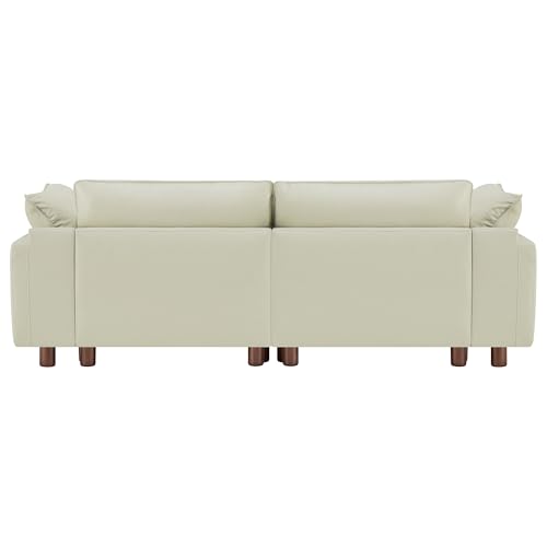Image of CHITA 92 inch Leather Super Large Sectional Couches for Living Room, Modular Sofa, Premium Genuine Leather Sofa, Down Filled, High Density Foam, Real Leather in Cream, 2 Seater Loveseat