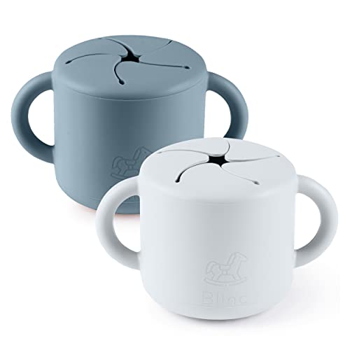 Image of blinc Snack Cups for Toddlers - No Spill Silicone Snack Cup - Non Spillable Baby Food Containers - Cereal Snack Containers for Kids, Baby Essentials (Baby Blue & Royal Blue (2 Pack))