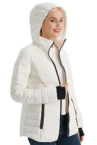 Slowtown Women’s Winter Puffer Jacket Packable Hooded Puffer Jacket Lightweight Warm Puffer Coat (White, Medium) #TOP7