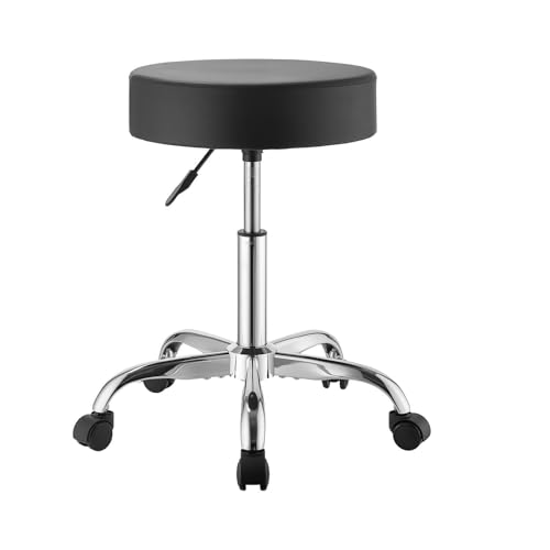 Image of VEVOR Rolling Stool with Wheels, 500 lbs Weight Capacity, Height Adjustable, Thick Cushion Ergonomic PU Leather Seat, 360 Swivel Round Rolling Stool Chair for Salon, Spa, Clinic, Medical, Black