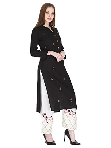 Image of Women's Rayon Straight Kurta Pant with Dupatta Set (Black)