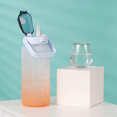Water BottleSports 2 Litre Time Scale Water Bottle, Outdoor Large Capacity Water Bottle with Flip Top Lid And Straw Strainer BPA free bottle water. (Blue & Orange)