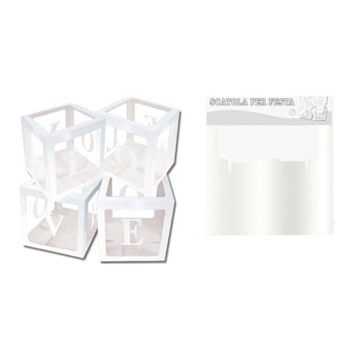 Chianese Scatola per Palloncini LOVE Argento 30x30 cm 1Pz | Elegante Love Box con Lettere Adesive per Decorazioni San Valentino, Compleanno, Anniversario e Feste Speciali