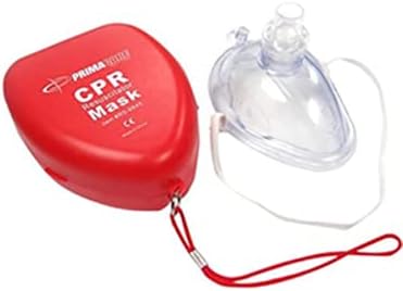 PrimaCare RS-6845 Single Valve CPR Rescue Mask in Red Hard Case, Adult/Child Pocket Resuscitator with Elastic Strap, Air Cushioned Edge, 6.5" x 4.8" x 1.6", Red, Clear