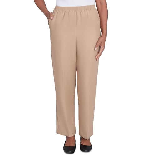 Alfred Dunner All Around Elastic Waist Polyester Petite Pants - Pull-On Style Tan 6 Petite (9301)