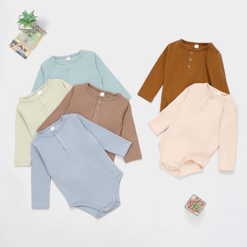 Watoche C115CT11-02 Baby Boy Ribbed Bodysuit Long Sleeve Solid Romper Newborn One Piece Outfits Unisex Ribbed Clothes,0-18 Months thumb #5