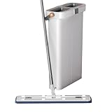 Sistema de limpieza de fregona y cubo plano – Incluye 2 paños de microfibra, cubo giratorio para una limpieza eficaz del suelo