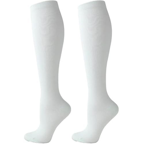 Cheeroyal 2 pares de calcetines de compresión para mujeres y hombres, el mejor apoyo para enfermeras, correr, atletismo, viajes, blanco, S-L