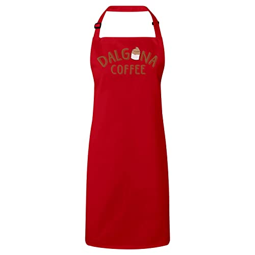 Tablier de cuisine rouge Dalgona Coffee réglable en coton pour passionnés de pâtisserie