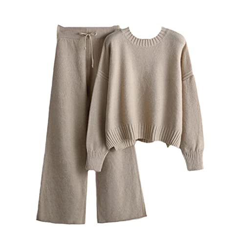 Survêtement en cachemire femme pantalon large ensemble tricot manches longues