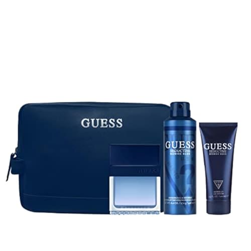 Guess Seductive Homme Blue 3.4oz EDT Spray, 6.0oz Deodorant Body Spray, 3.4oz Shower Gel, Pouch Men 4 Pc Gift Set