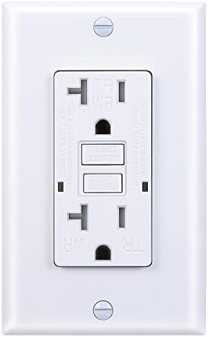 3GRACE 20 Amp GFCI Outlet, Tamper-Resistant, Weather Resistant Receptacle Indoor or Outdoor Use, LED Indicator with Decor Wall Plates and Screws，UL Listed, White (1 Pack)