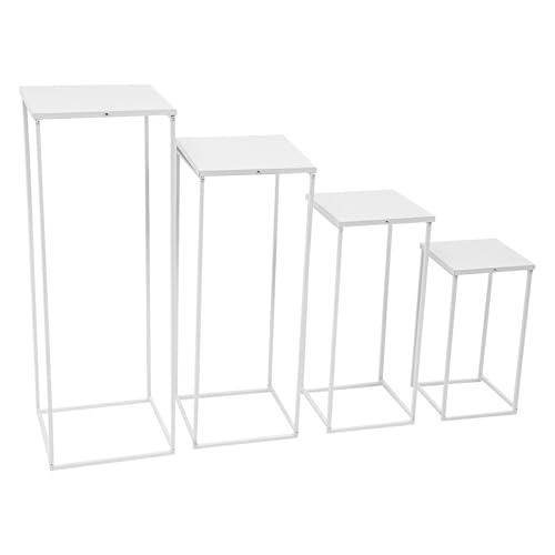 SanBouSi Set di 4 Sgabelli per Fiori, In Metallo, Forma Rettangolare, Supporto Per Colonna Vaso Geometrico Espositore Per Fiori Decorazione a Colonna, Bianco, 4 dimensioni