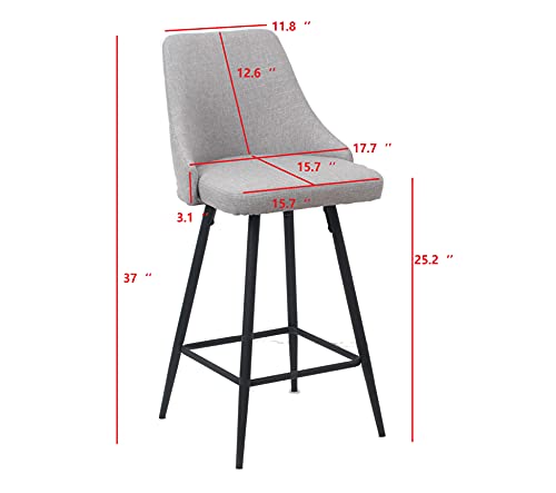 Btexpert Premium Upholstered Dining 25" Seat Height High Back Stool Bar Chairs, Set Of 2 Pack Gray Polyester #TOP2