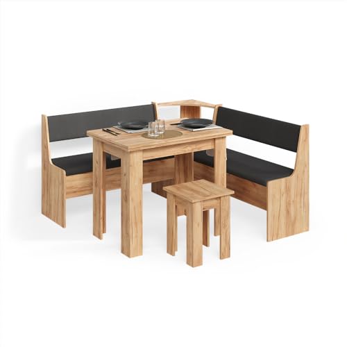 Livinity Conjunto con Banco esquinero Tiberio, Roble Dorado, 150 x 150 cm con Mesa