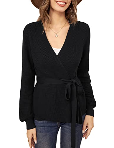 Image of Womens Waffle Knit Cardigans Open Front Long Sleeve Fall Sweaters Coat Black XL