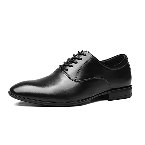 Dress Oxford for Men Lace Up Round Toe Genuine Leather Slip Resistant Rubber Sole Low Top Business(Black,10 M US)