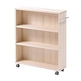 イーサプライ 本棚 キャスター付き スリム すきま収納 3段 幅15.5cm 奥行58.5cm 高さ65cm 木製 ラック DVD マンガ ライトブラウン EEX-EG08LBR