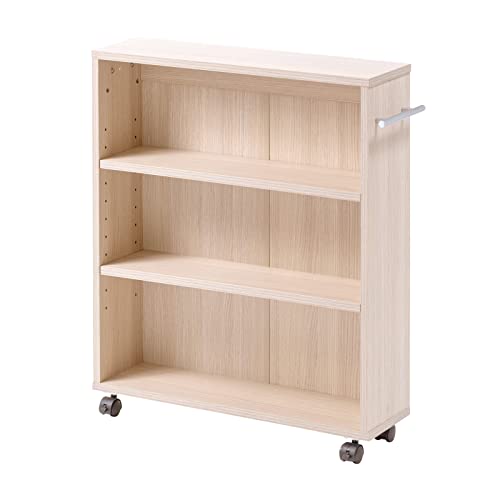 イーサプライ 本棚 キャスター付き スリム すきま収納 3段 幅15.5cm 奥行58.5cm 高さ65cm 木製 ラック DVD マンガ ライトブラウン EEX-EG08LBR