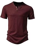 JEMITOP Men's Stretchy Short Sleeve Henley T-Shirt Casual Cotton 2 Buttons Notch Neck Muscle Tee Shirts Burgundy L