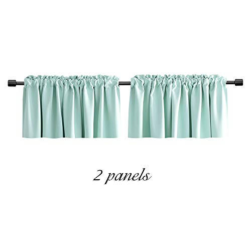 Donren 2 Panels Room Darkening Aqua Valances For Windows - Rod Pocket Kitchen Window Treatment Valances (42 Wide By 15 Inches Long) #TOP3