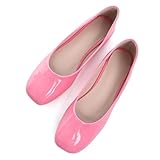 ChaiRong Zhou Patent Leather Flats for Women Square Toe Ballerina Flats Comfort Slip-ons Solid Color Dressy Shoes,Peach Pink Patent US 10