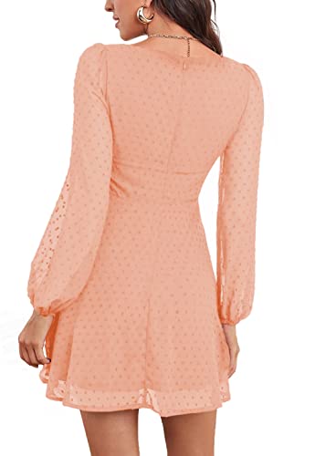 Image of LYANER Women's Polka Dots Square Neck A line Long Sleeve Swiss Dots Mini Dress